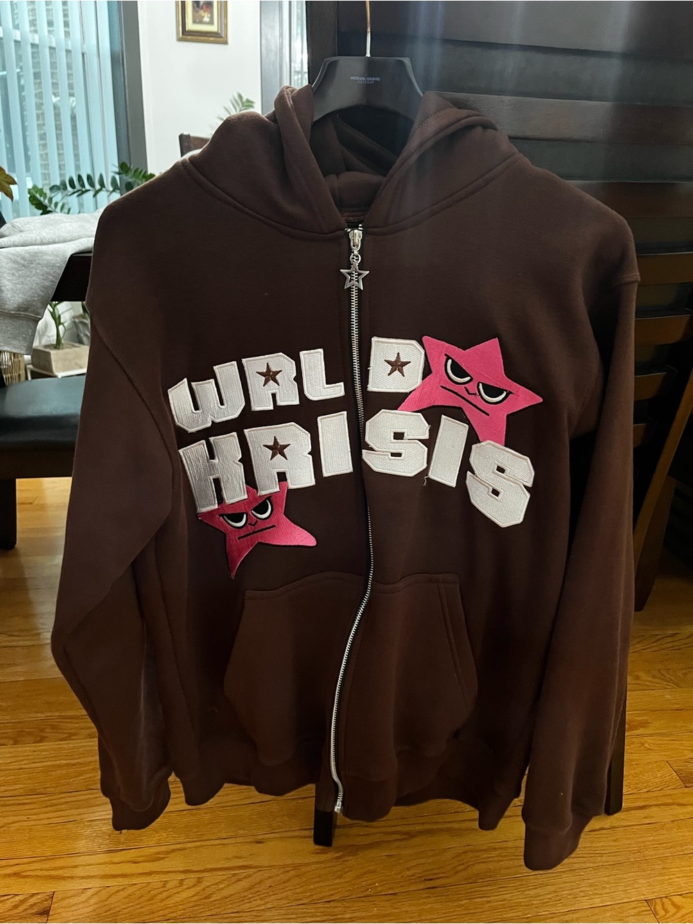 BROWN WRLD CRISIS ZIP UP HOODIE